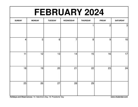 February 2024 Calendar Printable Templates With Holidays