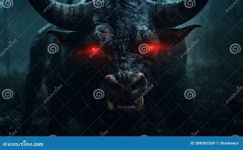 Terrifying Demonic Cow A Grinning Evil With Red Eyes Stock