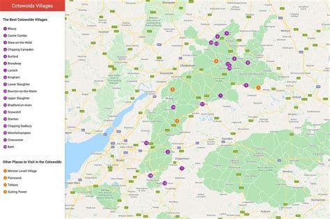 Map Of The Cotswolds Towns And Villages