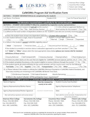 Fillable Online Losrios CalWORKs Program Aid Verification Form Los