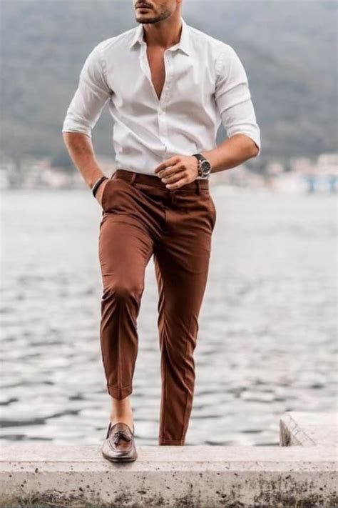 Men Elegant White Shirt Brown Trouser For Office Wear Mens Etsy