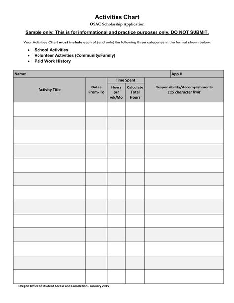 Activities Chart Template for Students Download Printable PDF | Templateroller