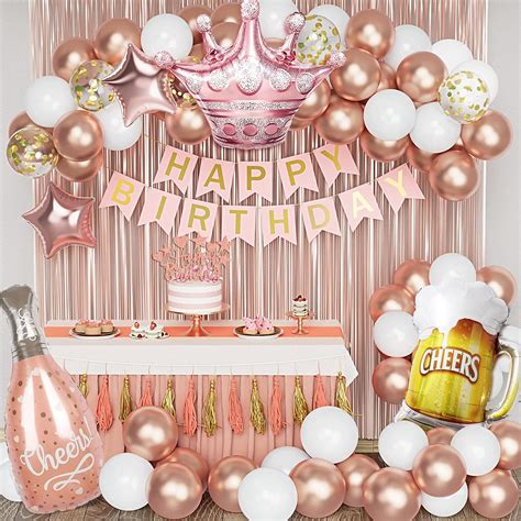 Rose Gold Birthday Party Decorations Happy Birthday Banner Rose Gold