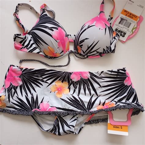 Coco Rave Swim Nwt Coco Rave Pc Black White Pink Floral Palm Hip