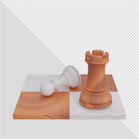 Psd 3d renderiza figuras de xadrez peão e torre em um tabuleiro de