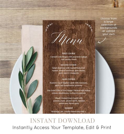 Menu Template Wedding Dinner Menu Printable 100% Editable - Etsy