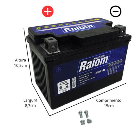 Bateria De Moto Raiom Ytx9 Bs 8ah 12v Selada Rtx8 Bs