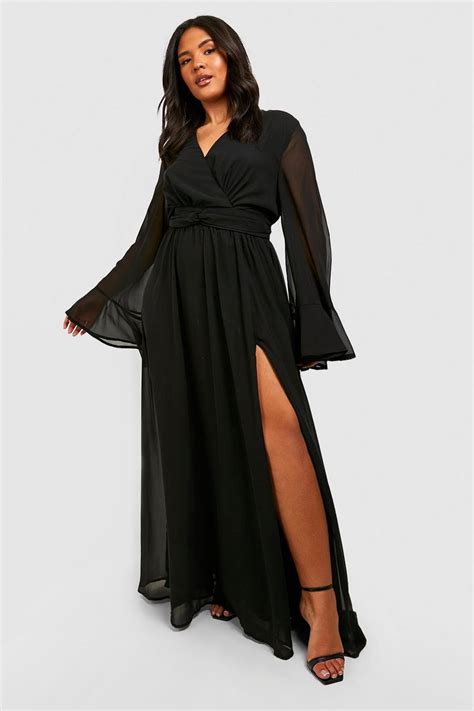 Plus Chiffon Flared Sleeve Maxi Dress Boohoo