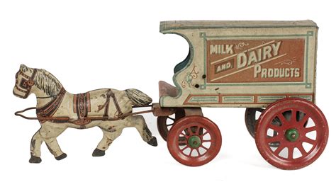 At Auction Antique Tin Litho Horse Drawn Milk Wagon