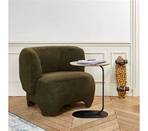 Noa Fauteuil En Laine Boucl E Vert Kaki Fauteuil But