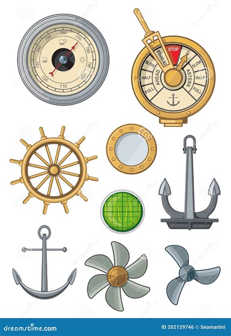 Marine Nautical Ship Anchor Icons Sailing Symbols Stock Vector