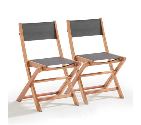 Lot De Chaises Pliantes En Bois D Eucalyptus Et Textil Ne Noir