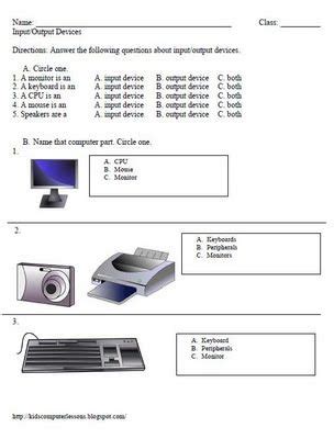 Input Output Computer Worksheets