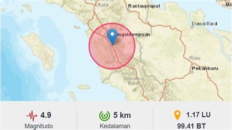 Sumatera Utara Digoyang Gempa Magnitudo 49 Bmkg Getaran Terasa