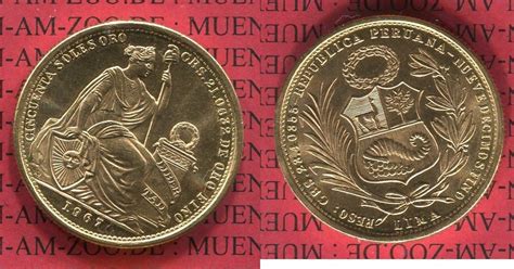 Peru 50 Soles Gold Sitzende Liberty 1967 USA MS 63 MA Shops