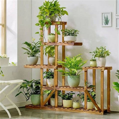 Multi Tier Wood Flower Rack Plant Stand Wood Shelves Bonsai Display