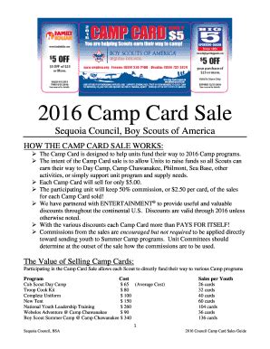 Fillable Online Seqbsa Camp Card Sale Sequoia Council Boy Scouts