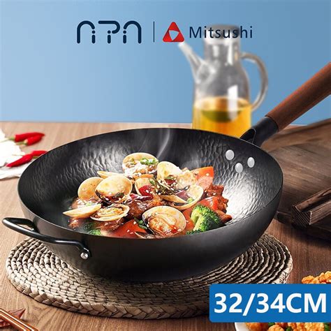 Kawali Wok Non Stick Heavy Duty Carbon Steel Wok Pan 32 34 36cm