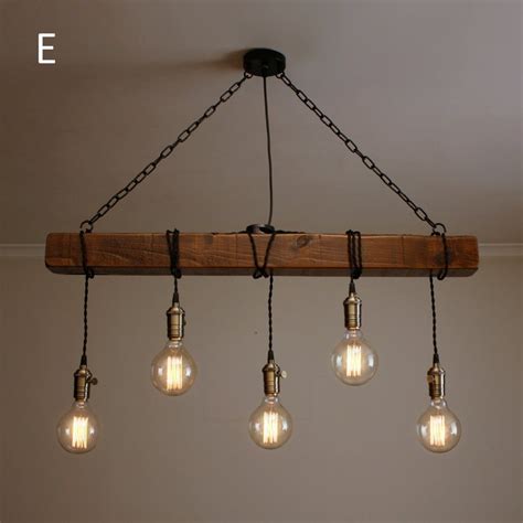 Handmade Rustic Wooden Chandelier Wood Beam Industrial Pendant Lamp