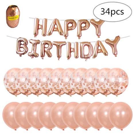 34pcs Happy Birthday Balloon Set 12inch Rose Gold Confetti Latex