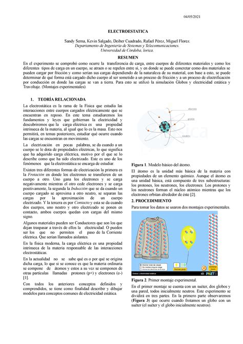 Informe De Electroestaica Globos Y Electricidad Est Tica