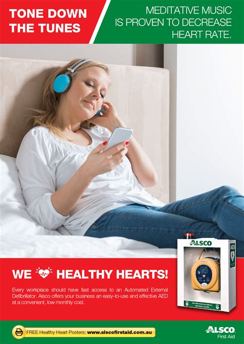 Aed Heart Health Poster Music Decrease Heart Rate Alsco First Aid