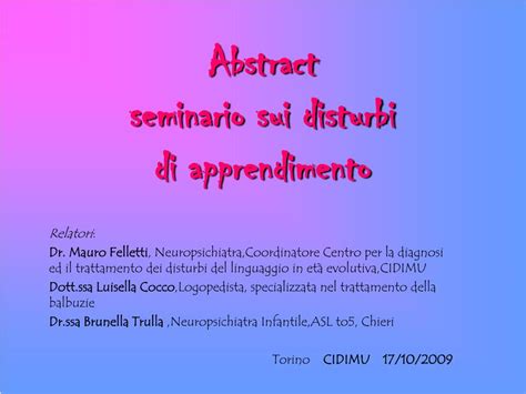 Ppt Abstract Seminario Sui Disturbi Di Apprendimento Powerpoint