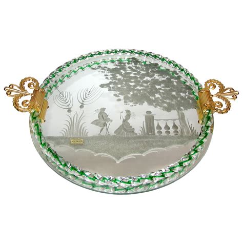 Etched Murano Glass Mirrored Tray With Bronze Handles At 1stdibs