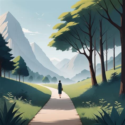 Hombre caminando por el sendero en el parque ilustración vectorial