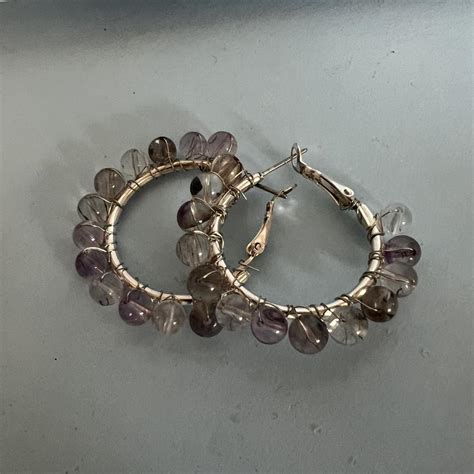 Fluorite Gemstone Crystal Bead Hoop Earrings Depop