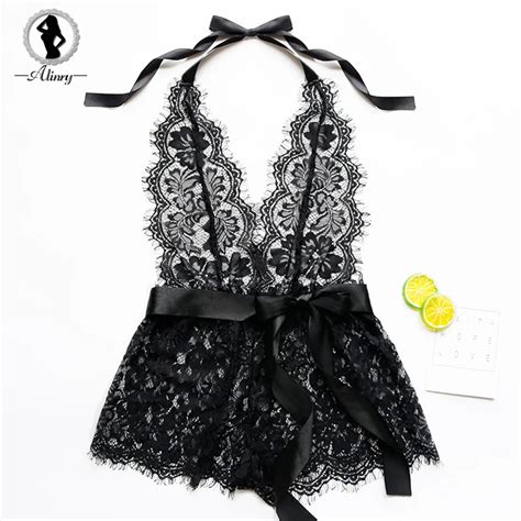 Alinry Lace Bodysuit Sexy Lingerie Women Transparent Erotic Costume