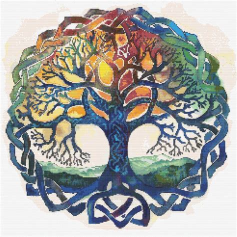 Watercolor Celtic Tree Of Life 1 Cross Stitch Pattern Digital Download