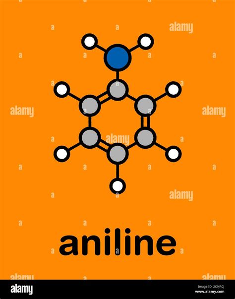 Aniline (phenylamine, aminobenzene) molecule. Stylized skeletal formula ...