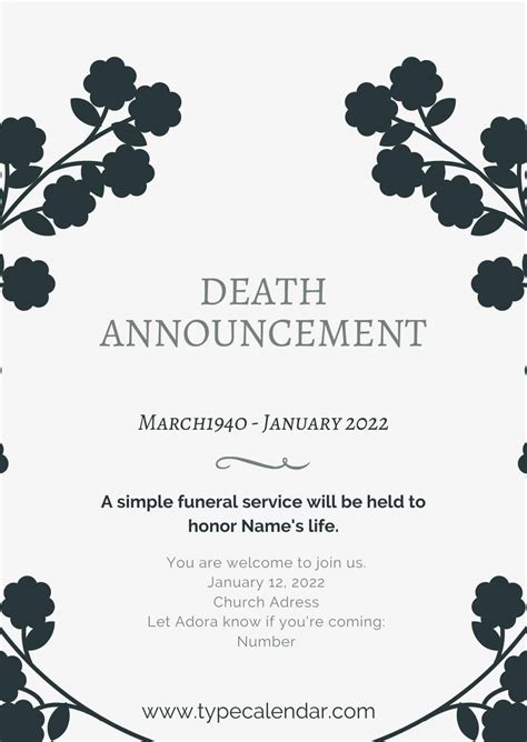 Free Printable Death Announcement Templates [Word] Examples