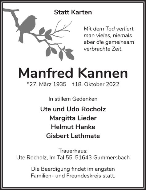 Traueranzeigen Von Manfred Kannen WirTrauern