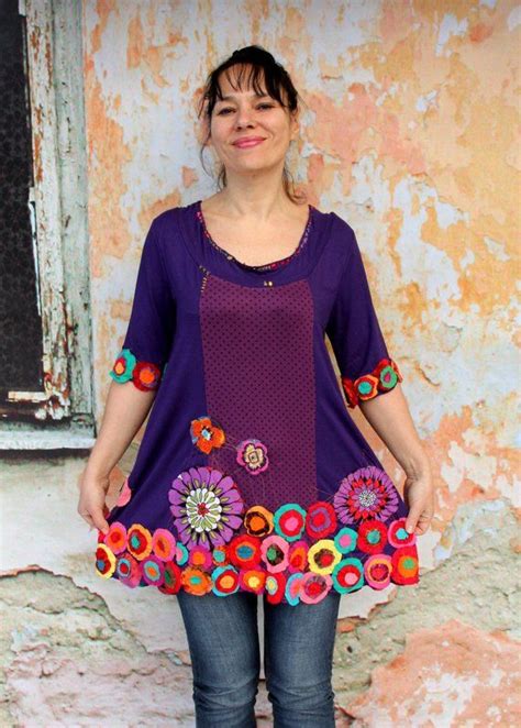 Reserved For Hazel Floral Appliqued Colorful Recycled Dress Tunic