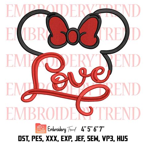 Love Minnie Mouse Embroidery Disney Love Embroidery Valentine S Day