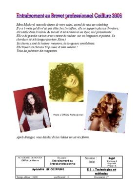 Sujet Et Corriges Du Bp Coiffure De Techno Pdf Notice Manuel D