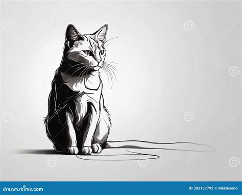 Boceto De Un Gato Sentado Sobre Un Fondo Blanco Foto De Archivo