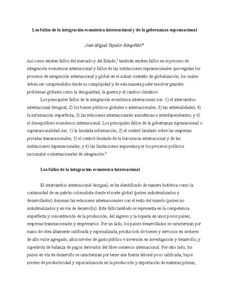 Los fallos de la integración económica internacional y de la gobernanza