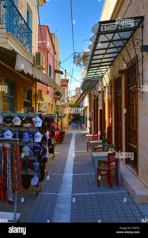 Streets in the centre of Aegina town on Aegina island, Greece Stock ...