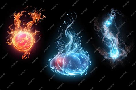 Premium Ai Image Set Of Magic Power Fire And Ice Poison Lights