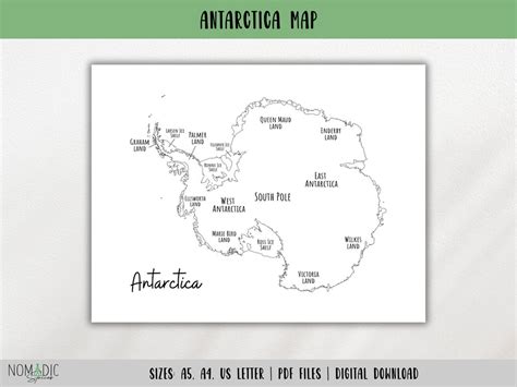 Antarctica Map-labeled Map of Antarctica-travel Planner Insert-coloring ...