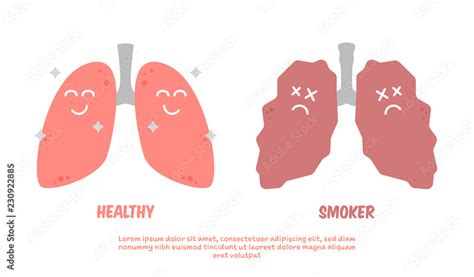 Healthy And Smoker Lung Cartoon Illustration Poster Comparison Stock