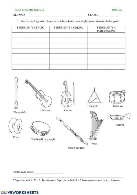 Classificazione Strumenti Musicali Interactive Worksheet Music