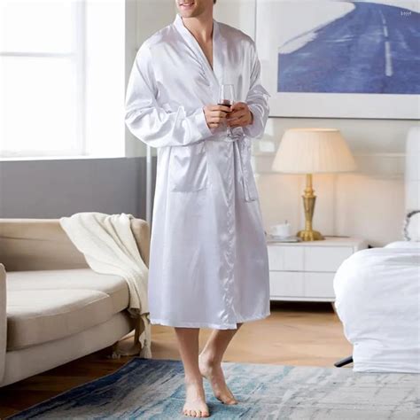 Mens Satin And Solid Silk Satin Sleepwear Set With Comfortable Bathrobe