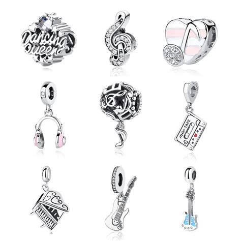 925 Sterling Silver Charms Beads Para Mulheres Notas De M Sica Original