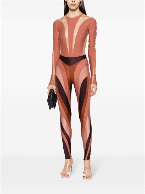 Mugler Illusion Sheer Panelled Bodysuit Farfetch