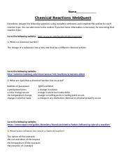 Chemical Reactions Webquest Docx Name Chemical Reactions Webquest