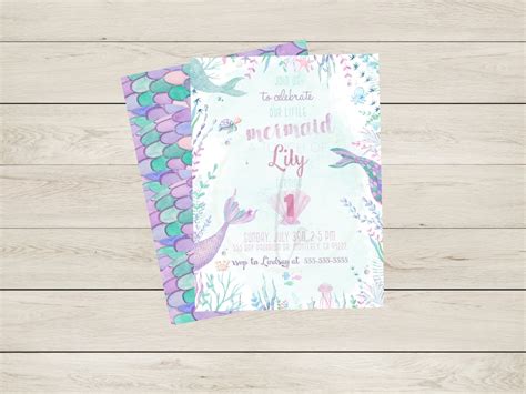 EDITABLE PRINTABLE Mermaid Party Invitation 5 X 7, Mermaid Birthday Invitation, Mermaid ...